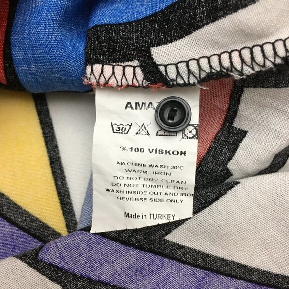 Women's Retro Pop Art Print Shirt Button Front Long Sleeves Colorful Abstract M - Picture 8 of 10